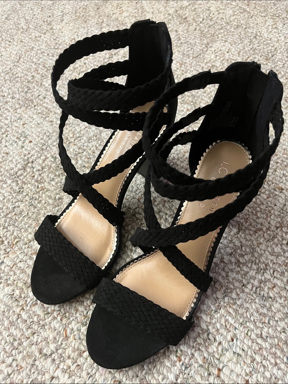 LC Lauren Conrad Black Braided Multi-Strap High Heels